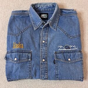 Vintage Key Denim Western Snap Shirt Large